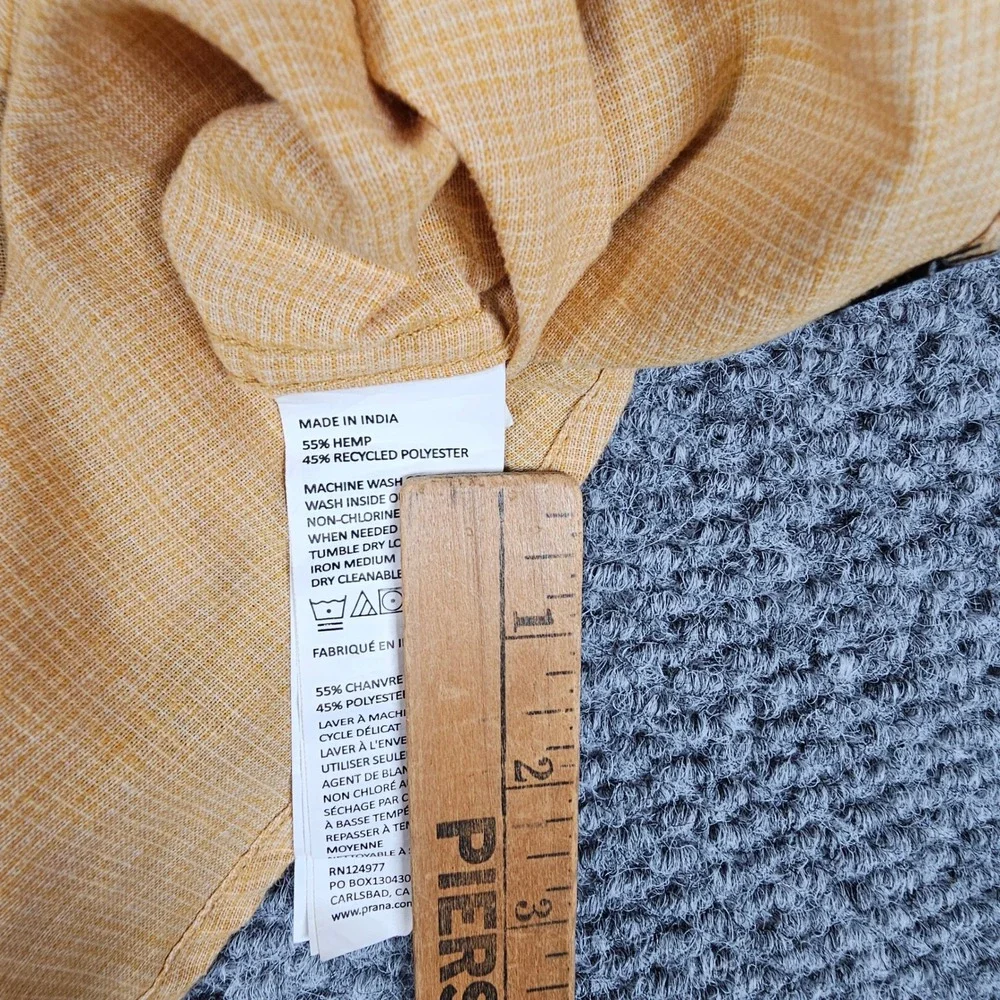 Prana Mens Short Sleeve Hemp Blend Button Down‎ Shirt Mustard Yellow Medium